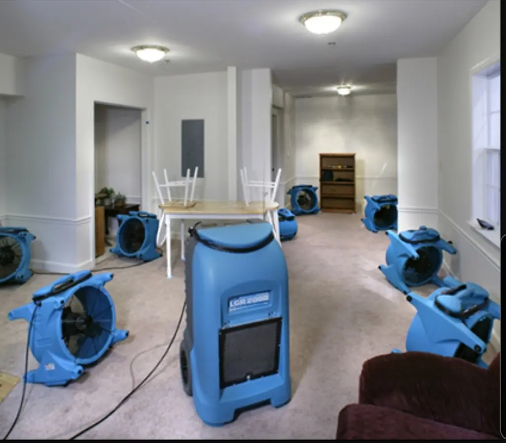 Air movers and dehumidifier setup for Water Extraction & Removal in Dunkirk